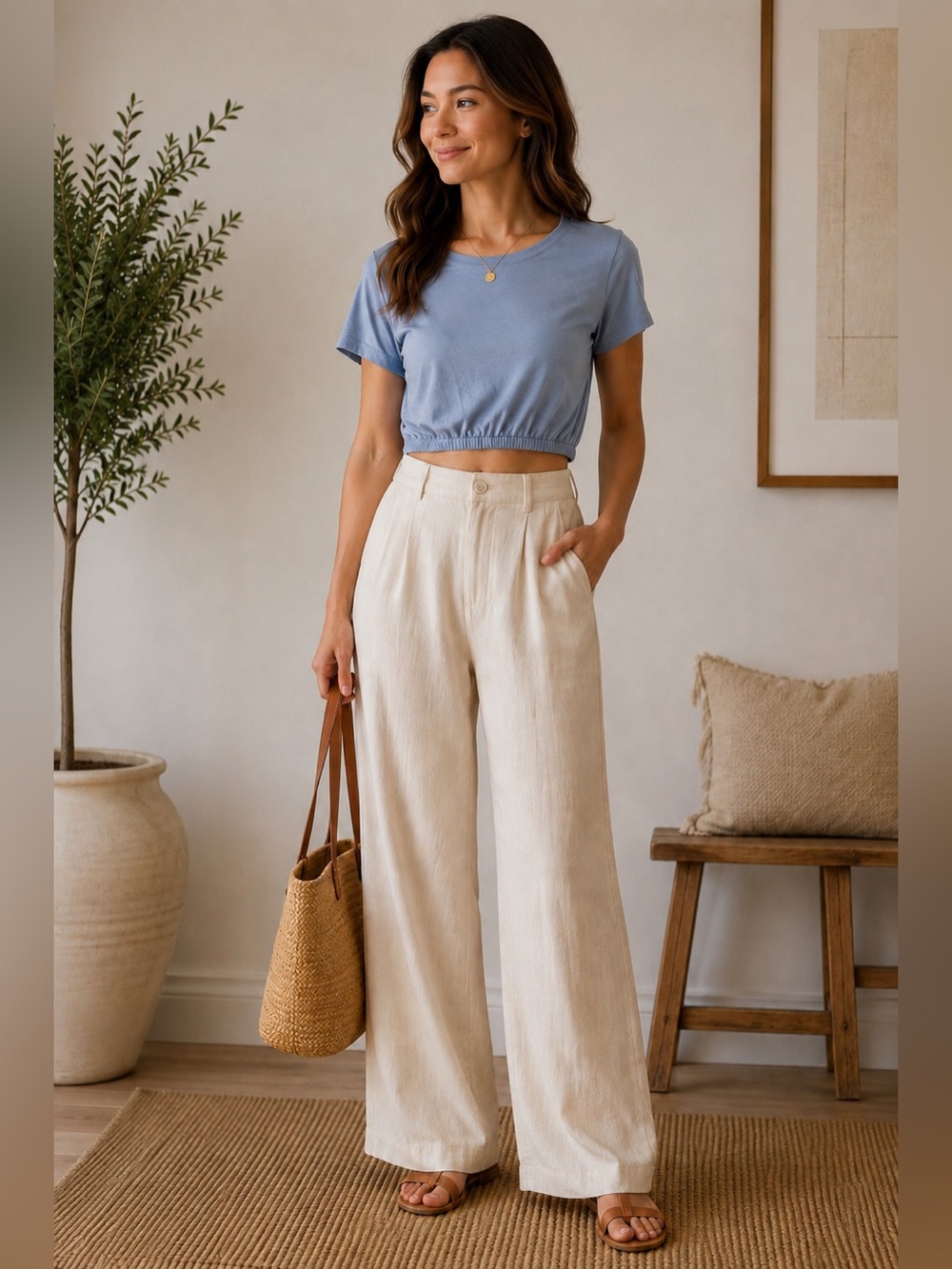 Design Lab Organic Cotton Cropped Tee | Periwinkle Blue | Size M - Picture 1 of 5